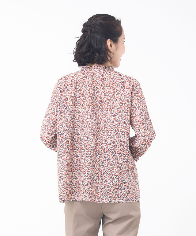 小花柄プリント 七分袖 ギャザーブラウス【JAPAN FABRIC】