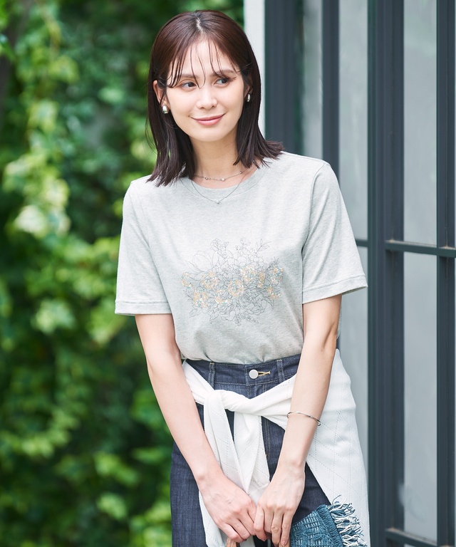 コットン フラワープリント Tシャツ