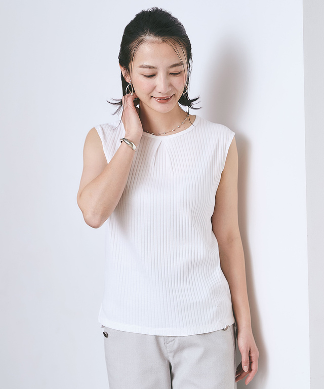 リブフロント タック タンクトップ
