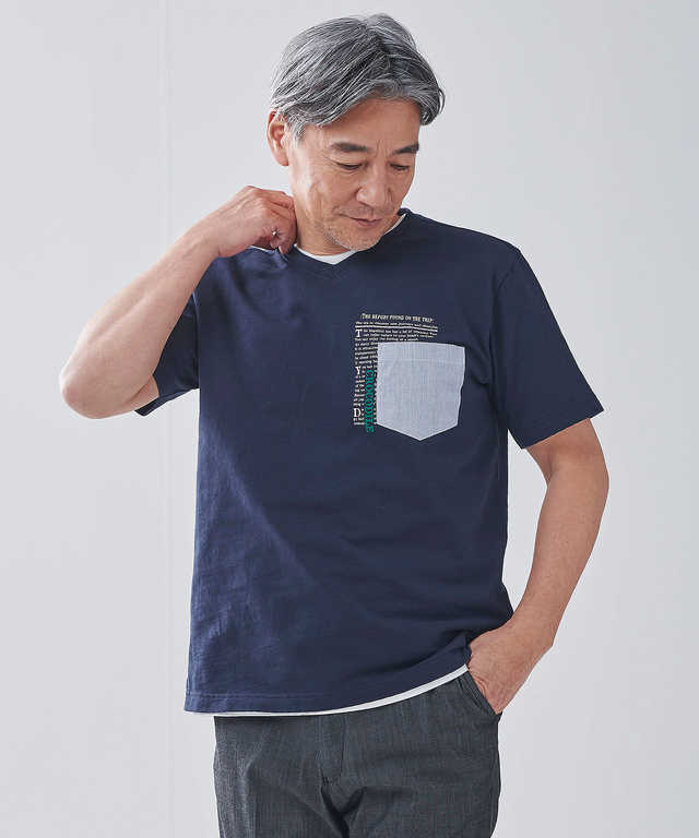 メンズ ポケット切り替え プリント Tシャツ通販 [1002-33212